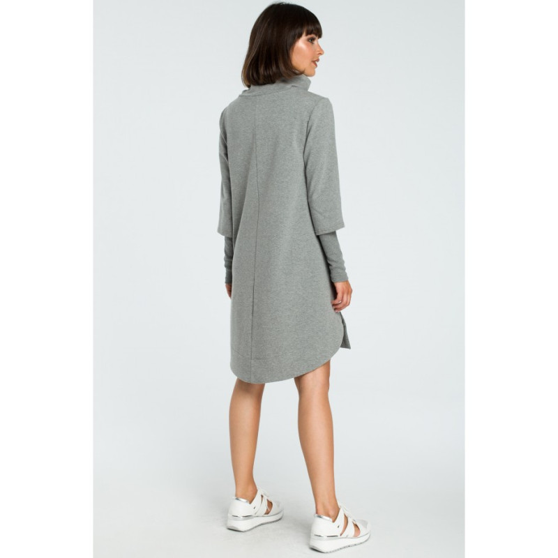 B089 Sukienka z golfem i ściągaczem - szara