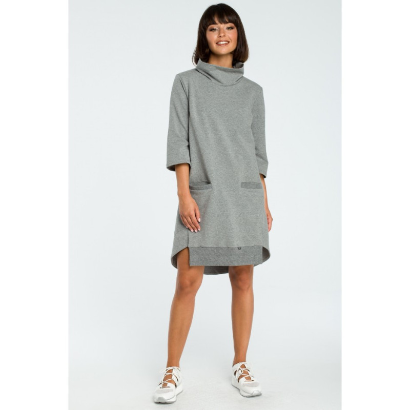 B089 Sukienka z golfem i ściągaczem - szara