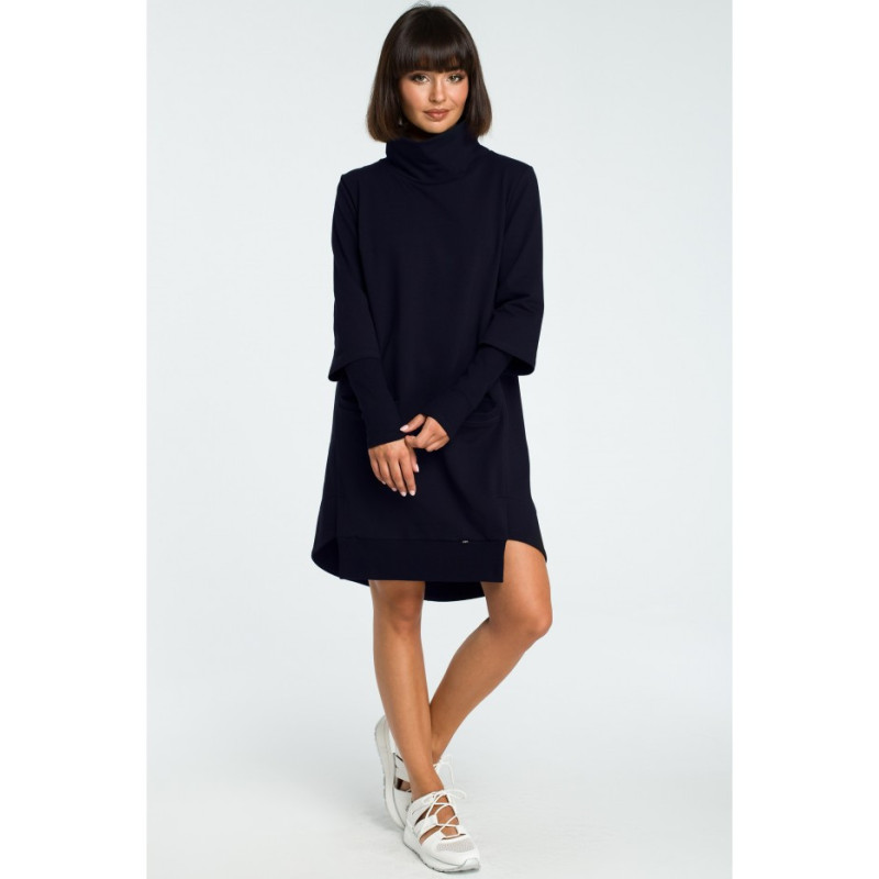 B089 Sukienka z golfem i ściągaczem - granatowa