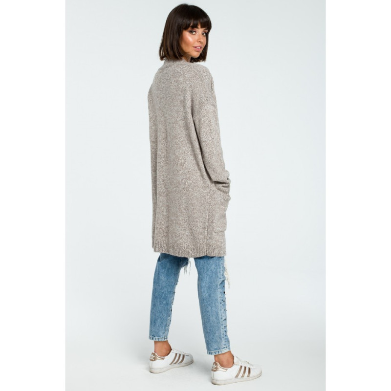 BK001 Długi niezapinany kardigan - brązowy-melanż