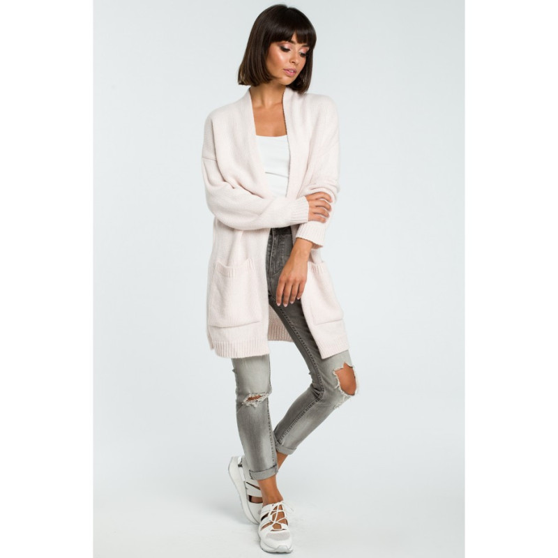 BK001 Długi niezapinany kardigan - pudrowy-melanż