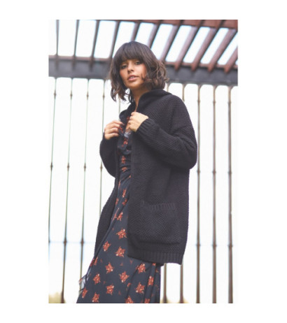 BK002 Kobiecy kardigan z kapturem - czarny