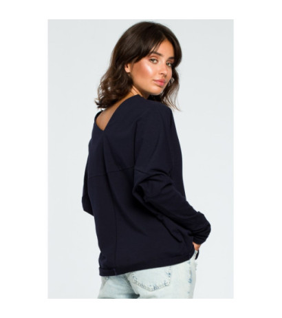 B094 Bluza z dekoltem z tyłu - granatowa