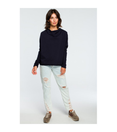 B094 Bluza z dekoltem z tyłu - granatowa
