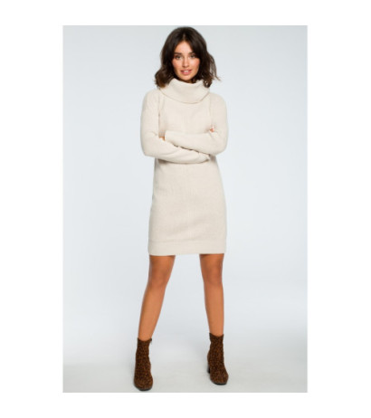 BK010 Swetrowa sukienka mini z golfem - beżowa