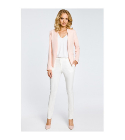 M031 Krótki żakiet marynarka damska narzutka - pudrowy