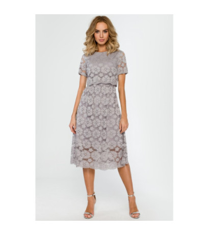M405 Koronkowa sukienka midi - szara