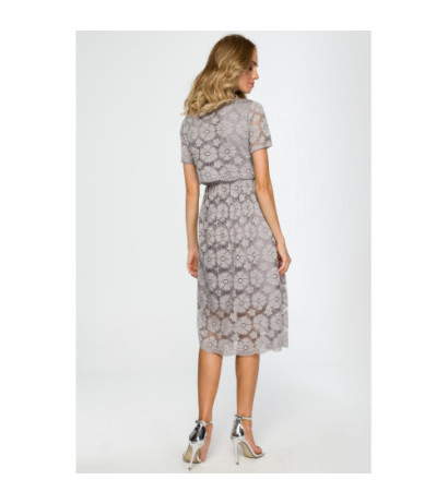M405 Koronkowa sukienka midi - szara