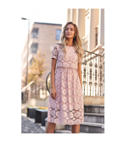 M405 Koronkowa sukienka midi - różowa