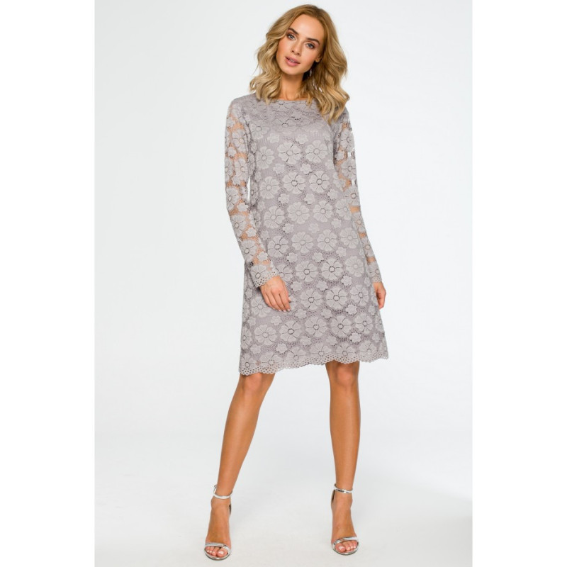 M406 Koronkowa sukienka trapezowa - szara