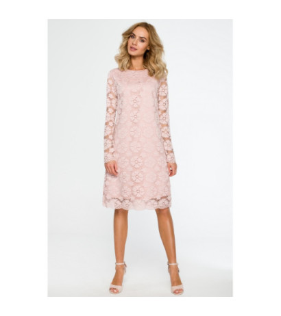 M406 Koronkowa sukienka trapezowa - różowa