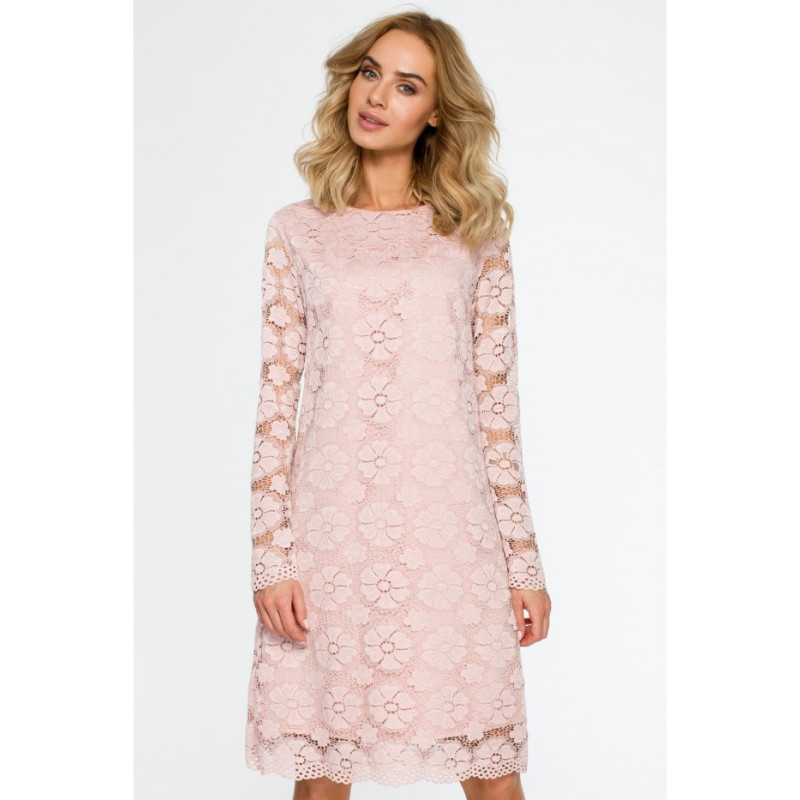 M406 Koronkowa sukienka trapezowa - różowa