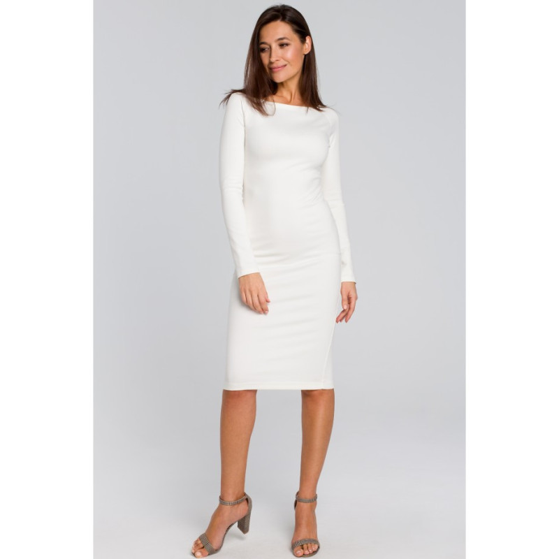 S152 Dopasowana sukienka ołówkowa - ecru