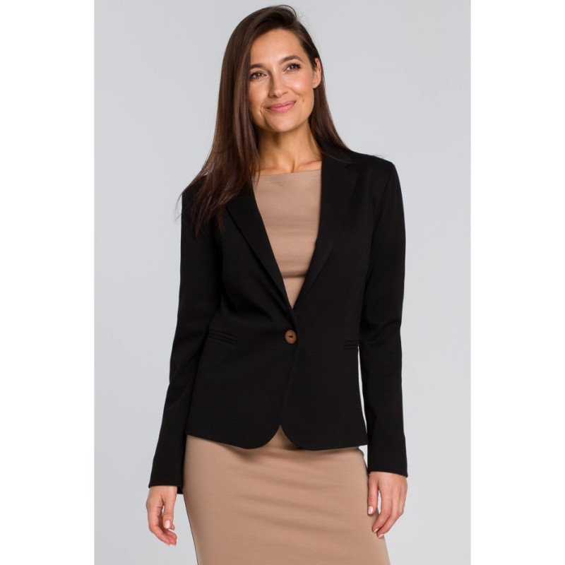 S154 Krótki stylowy zapinany żakiet - czarny