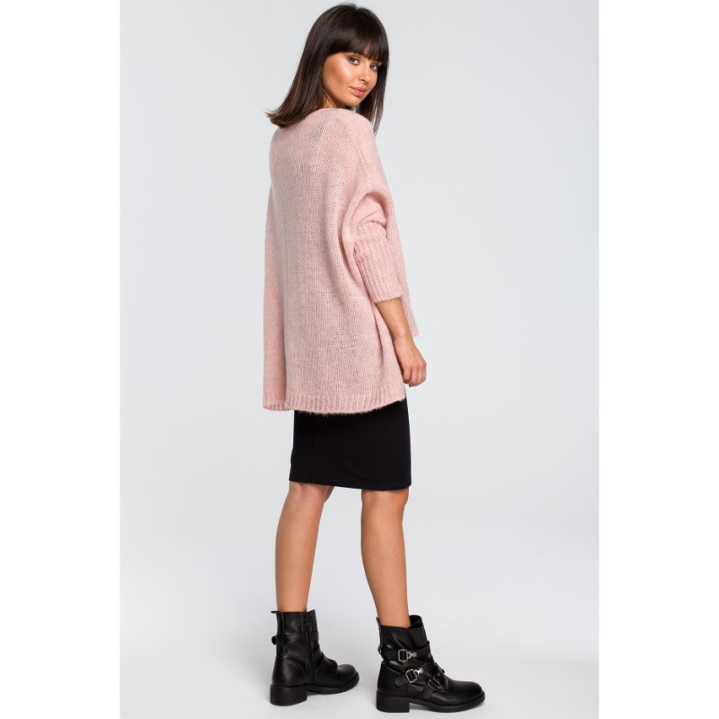 BK018 Luźny sweter z kieszenią - różowy