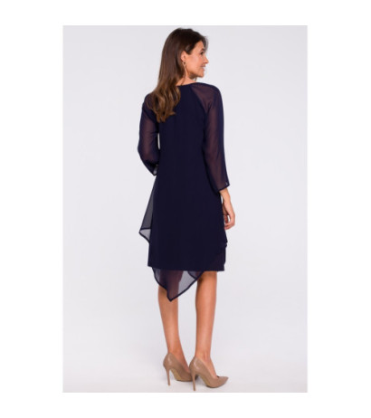 S159 Szyfonowa sukienka z asymetrycznym dołem - granatowa