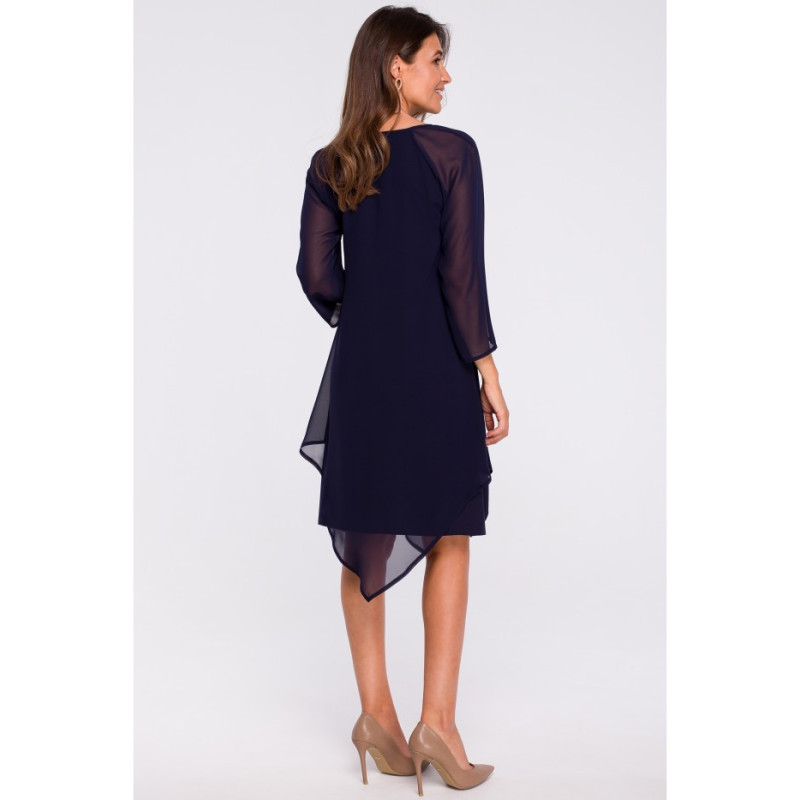 S159 Szyfonowa sukienka z asymetrycznym dołem - granatowa