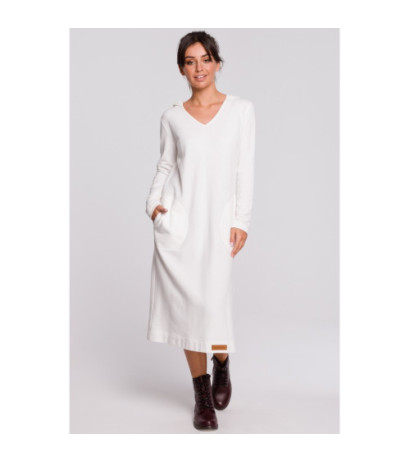 B128 Sukienka maxi z kapturem - ecru