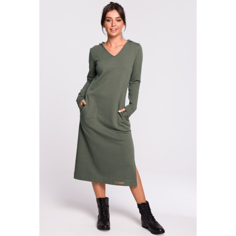 B128 Sukienka maxi z kapturem - khaki