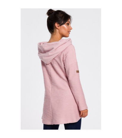 B131 Bluza z szerokim kołnierzem i kapturem - pudrowa