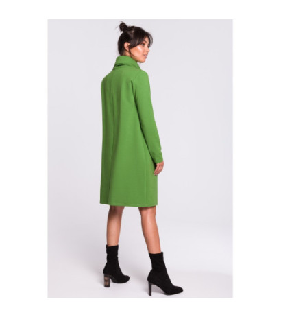 B132 Sukienka z wysokim kołnierzem - limonkowa