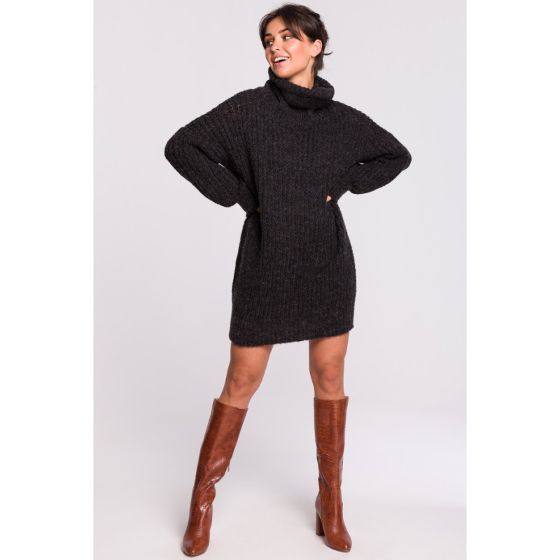 BK030 Ilgas megztinis su golfu - antracito spalvos
