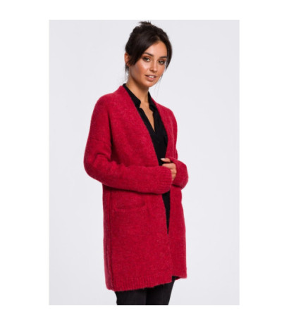 BK034 Kardigan gładki z kieszeniami - malinowy