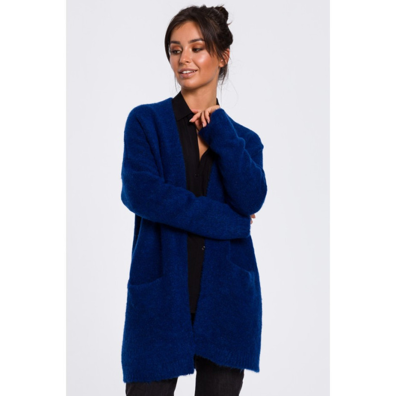 BK034 Kardigan gładki z kieszeniami - szafirowy