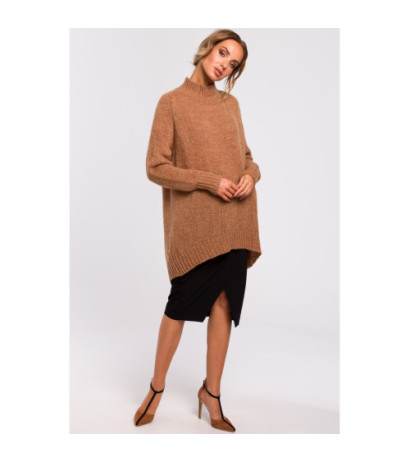M468 Asymetryczny sweter z półgolfem - kamelowy