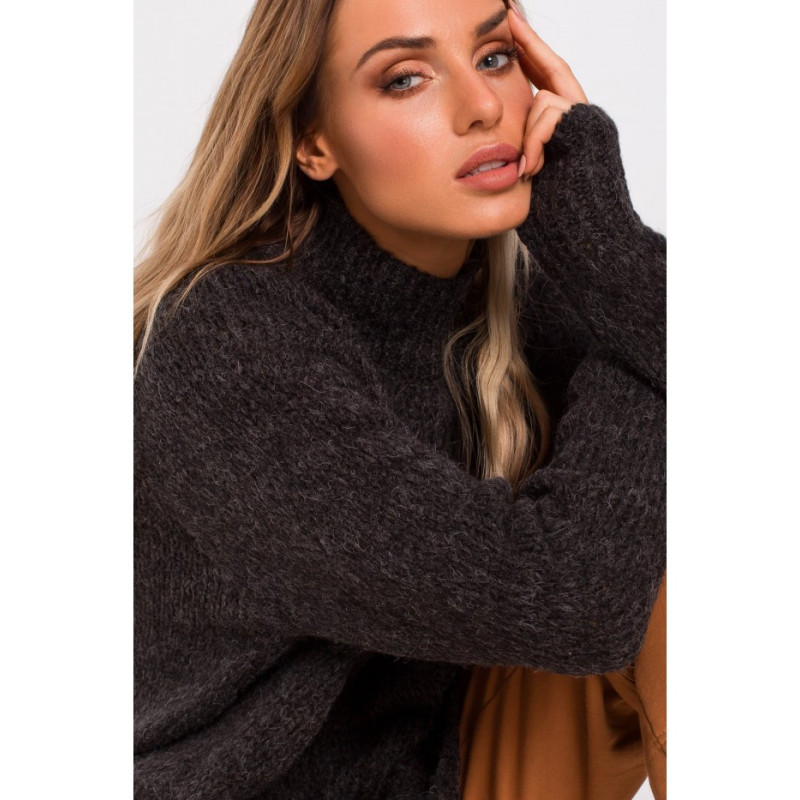 M468 Asymetryczny sweter z półgolfem - grafitowy