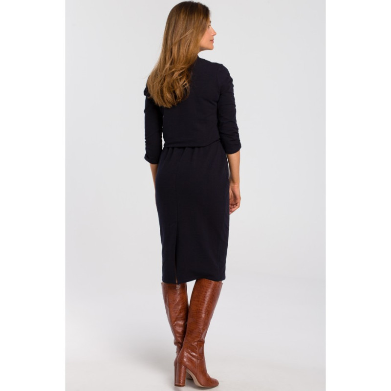 S194 Sukienka dzianinowa z dekoltem - atramentowa