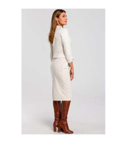 S194 Sukienka dzianinowa z dekoltem - waniliowa