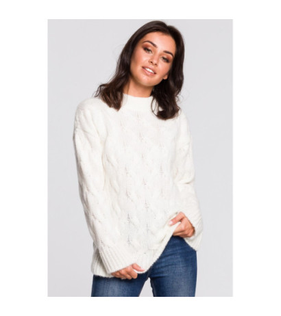 BK038 Sweter ze splotem typu warkocz - ecru