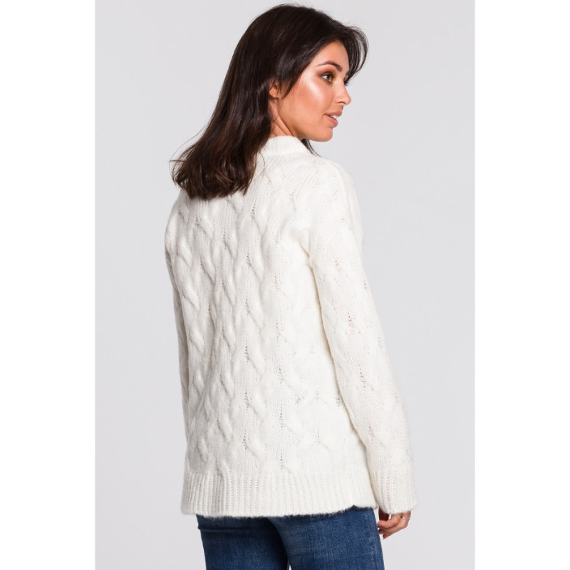 BK038 Sweter ze splotem typu warkocz - ecru