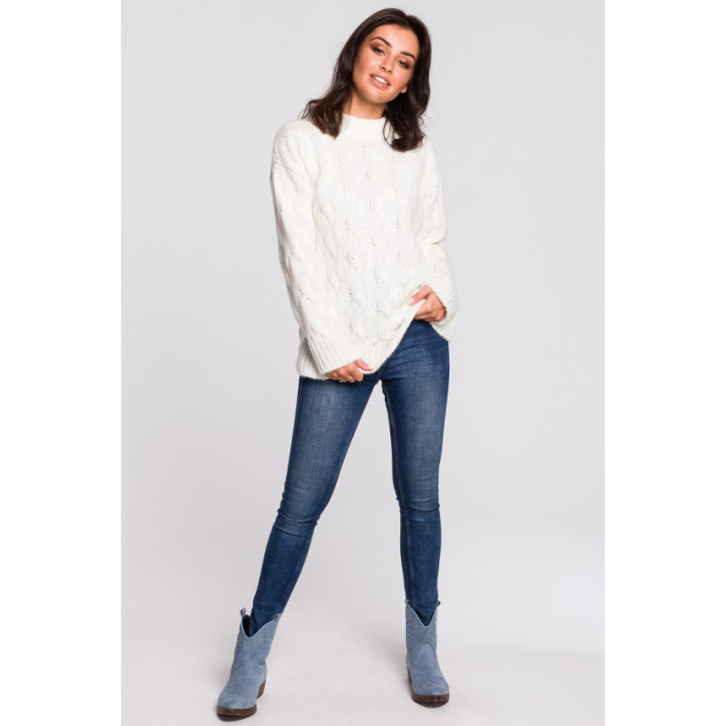 BK038 Sweter ze splotem typu warkocz - ecru