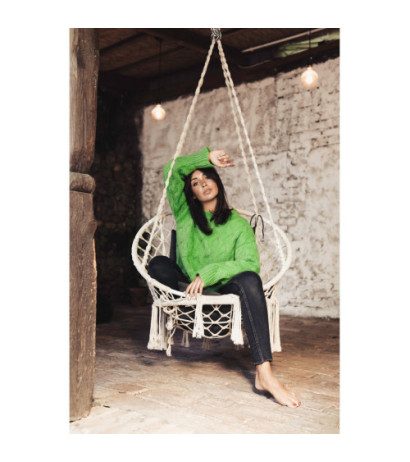 BK038 Sweter ze splotem typu warkocz - zielony