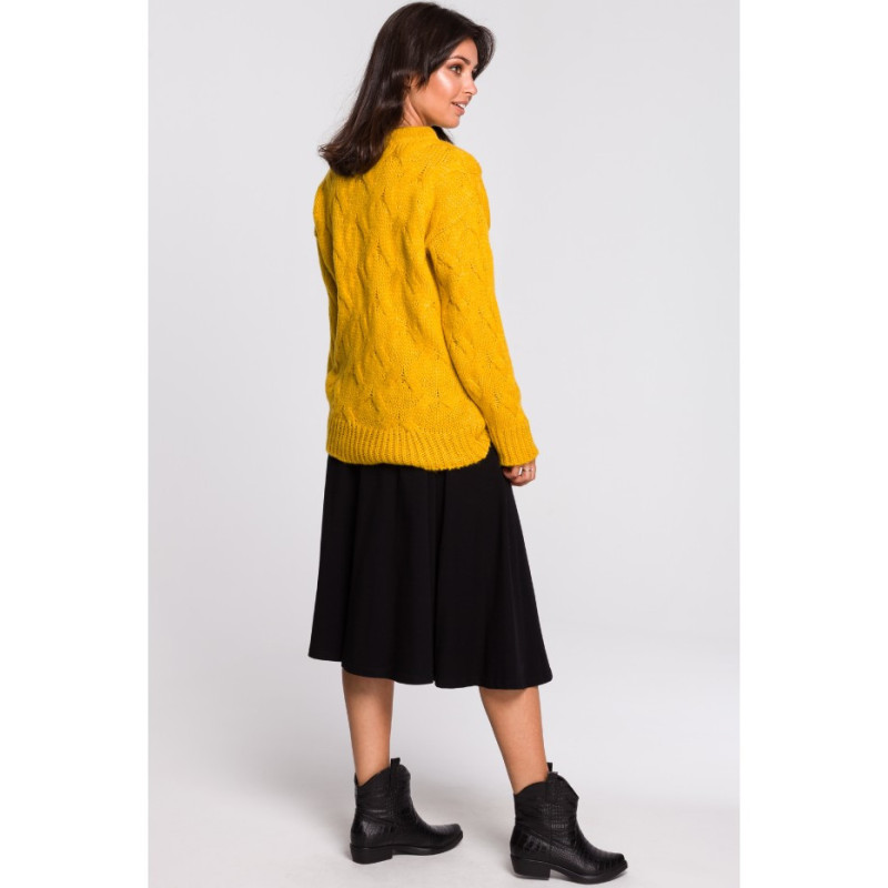BK038 Sweter ze splotem typu warkocz - miodowy