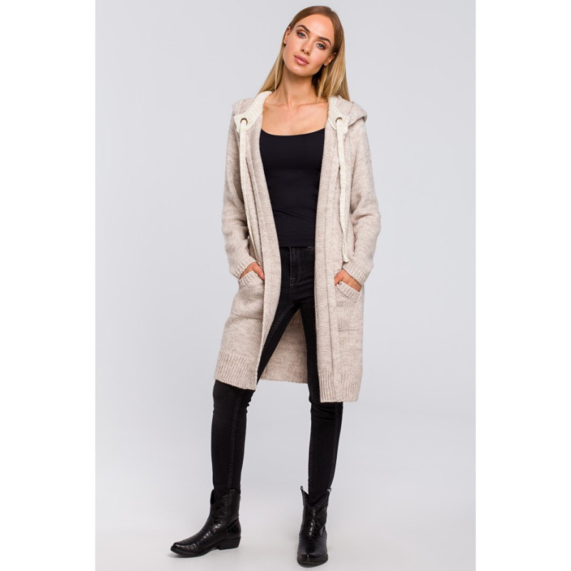 M474 Džemperis ar kapuci un kaklasaitēm - bēšs