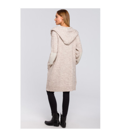 M474 Megztinis su gobtuvu ir raiščiais - smėlio spalvos