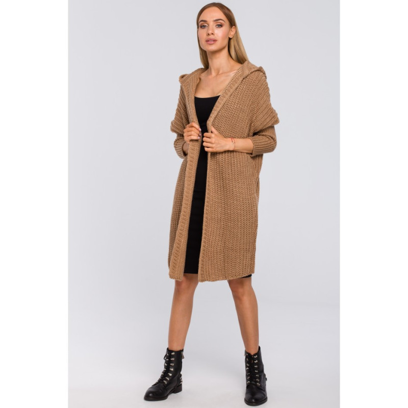 M475 Kardigan oversize z kapturem - kamelowy