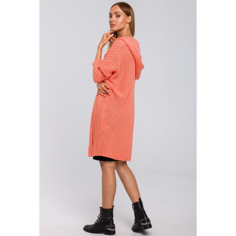 M475 Kardigan oversize z kapturem - brzoskwiniowy