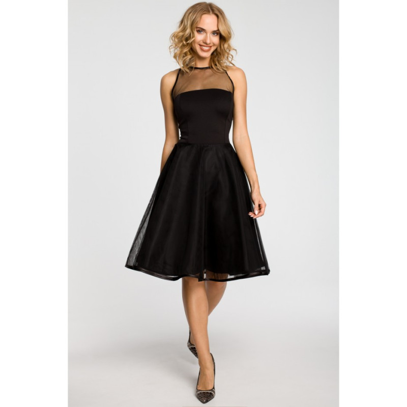 M148 Wieczorowa sukienka z dopasowaną górą - czarna