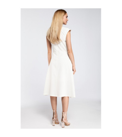 M296 Dopasowana sukienka kontrafałda - ecru