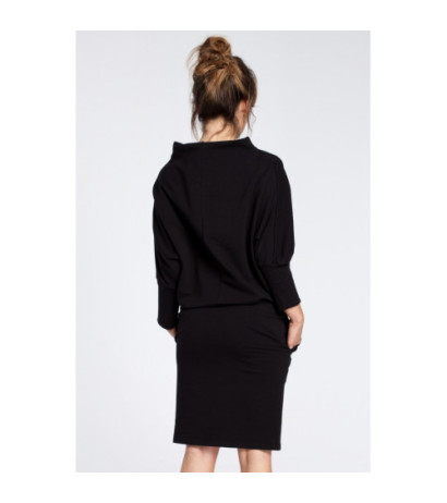 B032 Stylowa sukienka mini z rękawami kimono - czarna