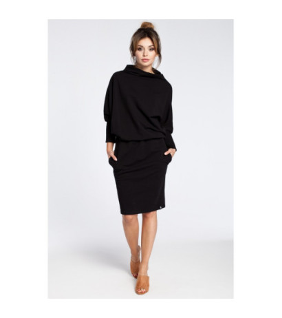 B032 Stylowa sukienka mini z rękawami kimono - czarna