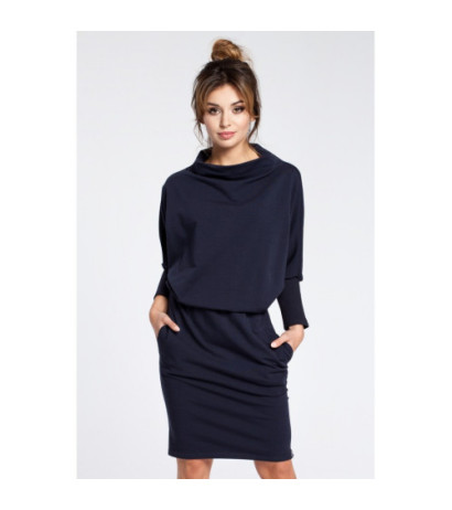 B032 Stylowa sukienka mini z rękawami kimono - granatowa