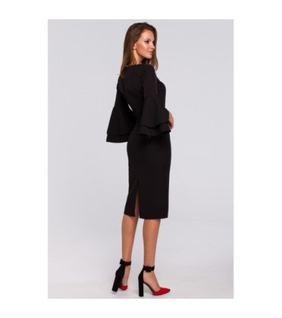 K002 Sukienka z falbanami przy rękawach - czarna