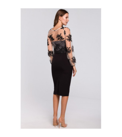 K013 Sukienka ołówkowa z koronkową górą - czarna