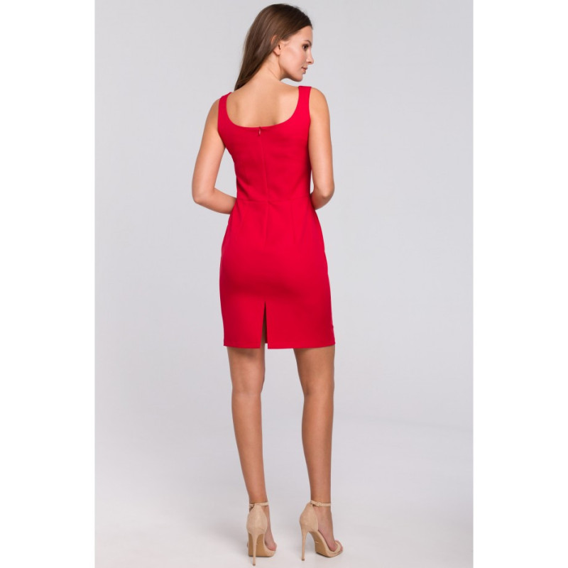 K022 Sukienka mini z dekoltem karo - czerwona