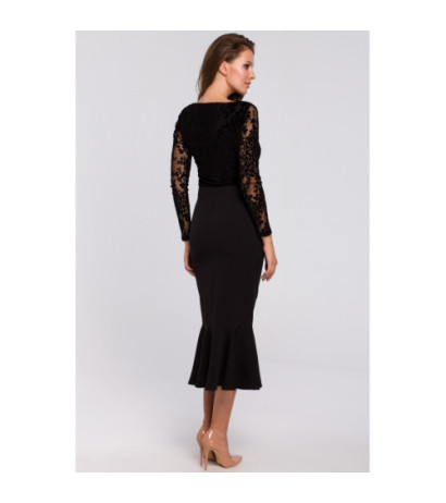 K025 Spódnica z falbanką u dołu - czarna